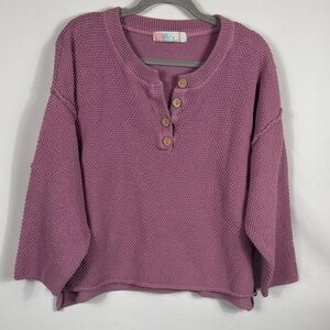 FP Beach Hailee Womens V-Neck Waffle Knit Henley Sweater Lavender Purple Size M.